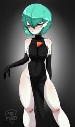 big_breasts big_titties black_dress breasts clothing curvaceous curvaceous_female curvaceous_figure curvy curvy_figure curvy_hips female female_focus female_only game_freak gardevoir green_hair looking_at_viewer nintendo pokemon pokemon_(species) red_eyes srpizzooo white_skin