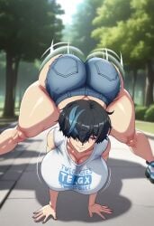 ai_generated big_ass bubble_ass bubble_butt denim_shorts fat_ass guilty_gear guilty_gear_strive huge_ass perreando perreo training twerk twerking twerking_position unika_(guilty_gear)