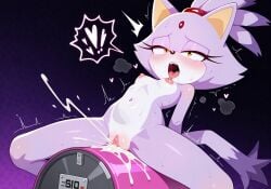 ai_generated arms_back blaze_the_cat blush climax cumming exclamation fangs female half-closed_eyes heart leaning_back machine moaning_in_pleasure orgasm pussy pussy_ejaculation riding small_breasts sonic_(series) sonic_the_hedgehog_(series) sybian wet wet_pussy