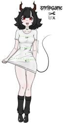 black_hair breasts demon_girl gothic gothic_girl horns lingerie maggy_(maggys_basement) maggys_basement red_eyes stripes stripgame succubus_tail