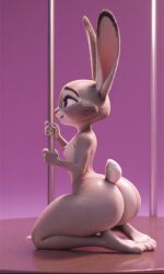 3d ai_generated anthro big_ass bunny bunny_ears bunny_girl bunny_tail disney female furry furry_female huge_ass judy_hopps large_ass on_knees p0rtal_w0mbat pasties purple_eyes rabbit rabbit_ears rabbit_girl rabbit_tail round_ass round_butt stripper stripper_pole thong zootopia