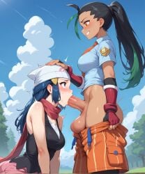 ai_generated dark-skinned_futanari dawn_(pokemon) futa_on_female light-skinned_female nemona_(pokemon) pokemon wanila