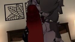 anthro blowjob choker femboy furry handjob hellhound helluva_boss licking loona_(cryptiacurves) loona_(helluva_boss) male male_loona nipple_piercing nipples penis rule_63 tagme tongue_out vrchat