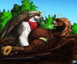 6:5 absurd_res accipitrid accipitriform avian bird bodily_fluids eagle eye_contact feral ferobird golden_eagle hi_res interspecies interspecies_pregnancy looking_at_another lurk_(wingz31) male male/male osprey outside pregnant pregnant_feral pregnant_male pregnant_sex saliva sawyer_(ferobird) sex size_difference small_dom_big_sub true_eagle