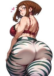 ai_generated back_view backboob bare_thighs big_ass big_butt blush boku_no_hero_academia bra brown_eyes brunette_hair fat_ass forbidden_pants gigantic_ass gigantic_breasts huge_bra huge_breasts huge_thighs light-skinned_female light_skin looking_back massive_ass massive_breasts my_hero_academia ochako_uraraka short_hair shounen_jump solo_female squatting sweat sweatdrop thick_body thick_female thick_thighs thighs voluptuous voluptuous_female yashugai