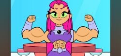 abs agiantwoman biceps breasts dc_comics female green_eyes hair long_hair muscles muscular muscular_arms muscular_female muscular_thighs pink_hair starfire teen_titans teen_titans_go