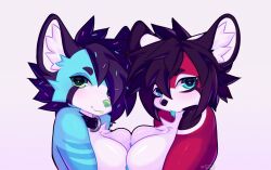 anthro breasts canid canine collar duo eight_(dont_jinxit) female female/female fox jinxit mammal simple_background white_background