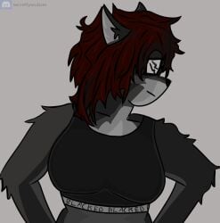 anthro arealgoat big_breasts blacked blacked_clothing clothed furry original_character raccoon