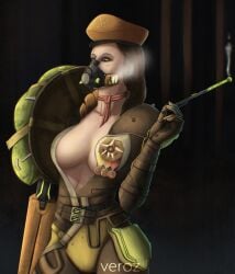 1girls abs baga73 breasts clawed_fingers cleavage cybernetic dominant_female exposed_breasts female female_focus female_only fit fit_female glowing_eyes green_eyes human looking_at_viewer major_neci_rusalka majore_neci_rusalka mask masked_female military_hat military_uniform muscular muscular_female neci_rusalka no_ai prosthesis prosthetic red_hair robotic_arm scaldra_(warframe) teasing veroz veroz73 wardrobe_malfunction warframe warframe_1999