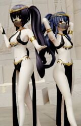 1girls 2girls 3d arabian_clothes armpits arms_behind_head belly_dancer big_breasts black_hair busty confident female female_only hi_res large_breasts legs long_hair looking_at_viewer medium_breasts neptunia_(series) noire pelvic_curtain pose posing red_eyes seductive seductive_look seductive_smile sensual sexy sexy_pose sideboob sisters smile thighs thong twintails uni_(neptunia) voluptuous wink