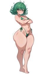 30bagsofballs ai_generated angry arms_crossed ass_shake barefoot big_ass big_butt blush booty embarrassed female flustered green_bikini green_clothing green_eyes green_hair green_micro_bikini huge_ass huge_butt huge_hips huge_thighs large_hips large_thighs long_eyelashes looking_at_viewer micro_bikini no_background one-punch_man shaking_ass shaking_butt short_hair shortstack simple_background small_boobs small_breasts small_female spiky_hair standing sweat sweating tatsumaki thick_thighs white_background wide_hips