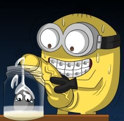 1boy 2d balls ballsack biting_lip black_gloves blue_background braces brown_eyes cock completely_nude completely_nude_male cum cum_jar cumming cumming_on_object despicable_me dick dripping dripping_cum ejaculating ejaculating_cum ejaculation erect_cock erect_dick erect_penis erection eyewear funny giant_cock giant_dick giant_penis gloves gloves_only goggles goggles_on_head goggles_only googly_eyes hand_on_dick hand_on_penis headwear headwear_only illumination_entertainment male male_only minion minions_(film) monster_boy monster_cock naked naked_male nude nude_male nutsack otto_the_minion penis pet_rock post_masturbation rock roztocci semen shaved_balls short_male shortstack smiling solo solo_male sweating table testicles universal_studios veiny_penis yellow_skin