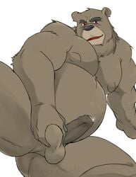 ass balls bear biceps chubby erection humanoid_penis looking_at_viewer male male_only mammal megawaffle_(artist) musclegut muscles nude penis precum solo spread_legs spreading uncut