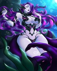 1girls beautiful big_breasts curvy female girl lewd_(disambiguation) original purple solo spicycherry tentacle tentacle_girl underwater