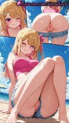 1girls 2025 ai ai_assisted ai_generated anime anime_style anus ass barefoot beach blonde_hair breasts denim denim_shorts hentai hi_res high_quality high_resolution highres hoshino_ruby knees_together_feet_apart knees_up labia labia_majora long_hair looking_at_viewer multiple_views natsuyoru one_eye_closed oshi_no_ko oshiri outdoors patreon pink_eyes pussy shorts shorts_pull sitting solo stable_diffusion symbol-shaped_pupils toenail_polish toenails toes tongue tongue_out vagina voluptuous voluptuous_female