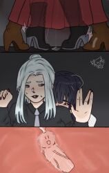 blush cum cum_drip cum_inside embarrassed from_behind from_behind_position futa_on_female futanari futasub implied_futa implied_sex intersex jujutsu_kaisen mei_mei_(jujutsu_kaisen) older_female_and_younger_female penetration penetration_from_behind penis submissive_futa tear trembling utahime_iori younger_futa