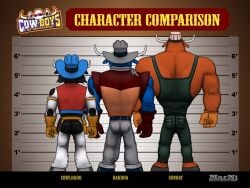 10s 2017 3boys anthro ass back back_view bovine bulge bull character_sheet fully_clothed male male_only marni muscular penis_outline sundazed_kid the_cowlorado_kid the_dakota_dude wild_west_c.o.w.-boys_of_moo_mesa