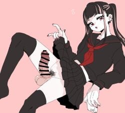 femboy horny nekun_(artist) no_panties presenting_penis skirt_up