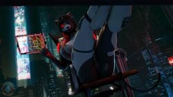 16:9 3d_(artwork) 4k 5_fingers absurd_res amelia_(petruz) android anthro ass boots bottomless breasts canid canine canis chair city city_background city_lights city_skyline cityscape clothed clothed_anthro clothed_female clothing cybernetics cyborg digital_media_(artwork) female fingers footwear footwear_only furniture genitals glowing glowing_eyes grey_body grey_hair hair half_clothed hi_res humanoid_hands jackal jacket jacket_only legs_up long_boots looking_at_viewer machine mammal mostly_nude multicolored_body nude on_chair outside pussy red_eyes robot shoes shoes_only short_hair sitting sitting_on_chair solo source_filmmaker_(artwork) surprised_face table tablet tablet_computer tail topwear topwear_only white_body widescreen xpasha122x