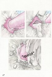 ambiguous_gender anal anal_sex anus avian comic cum cum_inside cum_leaking erection feathers gaping gaping_anus male penetration penis pull_out thrusting traditional_media_(artwork) windpaw