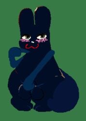 2_toes animated anthro balls blinking blue_body blue_tail blush blush_lines dark_body feet genitals green_eyes inv_(rain_world) looking_at_viewer male melodicfractals overweight rain_world short_playtime simple_background slightly_chubby slugcat smile solo standing tail thick_thighs toes videocult