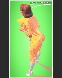 3d 3d_(artwork) april_o'neil_(tmnt_1987) facing_away female flashing_breasts high_heels jumpsuit metameta/metatwotimes stiletto_heels tmnt tmnt_1987
