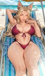 ahri ahri_(league_of_legends) ai_generated beach big_breasts female fox_ears fox_girl kitsune thick_thighs