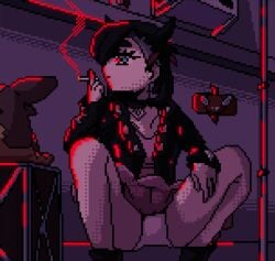 aged_up alley animation marnie_(pokemon) night panties pixel_art pokemon smoking