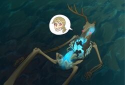 boyfriend_to_death deer_skull glowing_eyes glowing_genitalia glowing_penis lawrence_oleander male male_focus non-human penis river skeleton solo_male supernatural the_price_of_flesh
