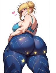 ai_generated back_view backboob bare_thighs big_ass big_butt blonde_hair boku_no_hero_academia bra fat_ass forbidden_pants gigantic_ass gigantic_breasts hair_bun himiko_toga huge_bra huge_breasts huge_thighs light-skinned_female light_skin looking_back massive_ass massive_breasts my_hero_academia shounen_jump smiling solo_female squatting sweat sweatdrop thick_body thick_female thick_thighs thighs twintails vampire_teeth voluptuous voluptuous_female yashugai yellow_eyes