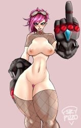 1girls arcane arcane_vi big_breasts big_butt big_thighs big_titties breasts curvaceous curvaceous_female curvaceous_figure curvy curvy_figure curvy_hips female female_focus female_only league_of_legends looking_at_viewer nipples pink_hair pubic_hair pussy short_hair srpizzooo tattoo thigh_highs vi