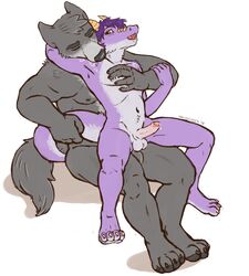 2boys 4_toes anal anal_sex anthro balls big_dom_small_sub canine chair_position chewycuticle claws dragon duo erection from_behind fur furred_dragon furry furry_only gay grey_fur hair horn khris_dragon male male/male male_only mammal nude on_top open_mouth penetration penis precum purple_fur sex sitting size_difference tail_grab toe_claws toes uncut wolf yaoi