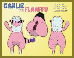 anatomically_correct animal_genitalia animal_pussy anus blue_eyes border bovine_genitalia bovine_pussy carlie_(kerilyn) female flaaffy fur generation_2_pokemon genitals hi_res hooves kerilyn looking_at_viewer model_sheet nintendo orb pink_body pink_fur pokemon pokemon_(species) pussy raised_tail rear_view smile solo stated_pansexuality stated_sexuality tail teats udders wool_(fur) yellow_border