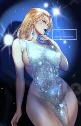 1girls absurd_res arialla_draws athletic athletic_female athletic_thighs big_breasts black_lipstick black_nails blonde_eyebrows blonde_female blonde_hair breasts bunny_ears caucasian caucasian_female dress emma_frost emma_frost_(marvel_rivals) female female_focus female_only hi_res large_breasts light-skinned_female light_skin lipstick looking_at_viewer looking_down marvel marvel_comics marvel_rivals no_bra no_panties thick_thighs thighs wide_hips