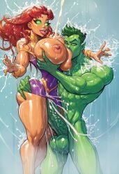 1boy 1girls ai_generated ass beast_boy big_ass big_balls big_breasts big_penis bimbo breasts civitai dc_comics female green_skin groping hands_on_ass hands_on_breasts huge_breasts indoors long_hair male male/female muscular muscular_male orange_skin penis red_hair sex shower shower_sex soap_bubbles standing standing_sex starfire sucking_breasts suds tagme teen_titans totallynotafurry789 voluptuous