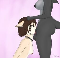 absurd_res animal_genitalia animal_penis anthro ass balls bodily_fluids breasts cinya cinya_(cinya) closed_eyes collar curly_hair deep_throat domestic_cat duo equine_genitalia equine_penis felid feline felis fellatio female fish fur genitals grabbing_hair gynomorph gynomorph/female hair hand_on_head hi_res holding_hair intersex intersex/female kneeling makeup mammal marine mascara neck_bulge nipples nude oral oral_penetration penetration penile penis piercing running_makeup running_mascara saliva scales scalie sex shark simple_background sweat sweaty_balls sweaty_genitalia tail tongue tongue_on_balls tongue_out touching_hair trans_woman transfem vein veiny_penis