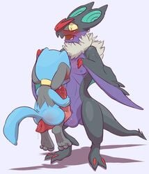 ambiguous_gender balls blush diphallia diphallism duo feral feral_on_feral hollo_nut male male_only multi_penis nintendo noivern oral outercourse penis penis_riding pokemon pokemon_(species) riolu size_difference thigh_sex video_games