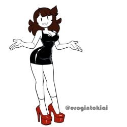 absurdres ai_generated ass black_dress erogintokiai jaiden_animations jaiden_dittfach jaidenanimations latex_bodysuit latex_clothing latex_dress medium_breasts medium_tits necktie platform_heels posing red_heels smile smiley_face standing tagme thighhighs white_socks whore_heels