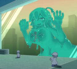 1girls 3boys animated boob_press boobs clothed_male cum_in_slime cum_inside enjoying giantess gigantic_breasts green_body larger_female longer_than_30_seconds longer_than_one_minute naked naked_female naked_male nipples orgasm rmtwo scientist size_difference slime slime_girl slime_monster smaller_male sound tagme titjob tits_on_glass ugobeta video