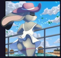2023 absurd_res bottomless bottomwear breeze closed_eyes clothed clothing disney flat_chested furnut genitals hi_res judy_hopps nippleslip outside pussy seaside skirt upskirt wind zootopia