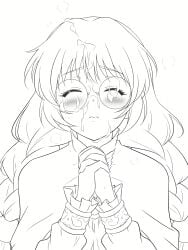 adorable cum cum_on_face cute embarrassed embarrassed_female facing_viewer glasses green_hair hands_together kiikii kiikii_(kitsukedokoro) kitsukedou nerdy_female philia_felice praying priestess purple_hair tales_of_(series) tales_of_destiny taleskko_5 taleskko_collection