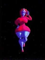 1girls 3:4 3d 3d_(artwork) big_ass big_breasts blue_skin eye_shadow female ghost_witch_of_netor lipstick low_poly naked pac-man_(series) pac-man_2:_the_new_adventures red_hair rotated shorter_than_10_seconds shy_nsfw smile tagme turntable_(animation) vertical_video video witch