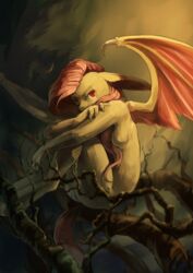 anthro audrarius bat_pony equine female flutterbat_(mlp) fluttershy_(mlp) friendship_is_magic fur hair mammal my_little_pony nude pegasus pink_hair pussy red_eyes solo straight_hair wings yellow_fur