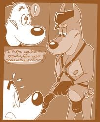 ! anthro canid canine canis concupisco dialogue doberman dog domestic_dog dudley_puppy english_text fur furry gay gay_domination harness male male_only mammal nipples rubber_gloves t.u.f.f._puppy text white_fur