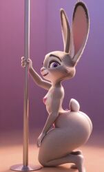 3d ai_generated anthro big_ass bunny bunny_ears bunny_girl bunny_tail disney female furry furry_female huge_ass judy_hopps large_ass on_knees p0rtal_w0mbat pasties purple_eyes rabbit rabbit_ears rabbit_girl rabbit_tail round_ass round_butt stripper stripper_pole thong zootopia