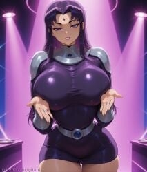 ai_generated big_ass big_breasts blackfire breasts gitaniai looking_at_viewer purple_clothing purple_eyes purple_hair teen_titans
