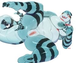 absurd_res agamid anthro anus areola australian_water_dragon belly big_breasts blue_areola blue_nipples blush breast_grab breasts elizabeth_(realm_of_radiance) female genitals hand_on_breast hi_res lizard nipples pussy realm_of_radiance reptile rollo scalie slightly_chubby slightly_chubby_female solo spread_legs spreading thick_thighs water_dragon_(agamid)