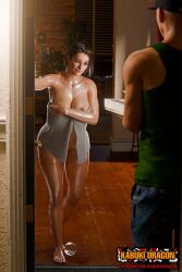 1boy 1girls 2025 3d areolae_slip biohazard female jill_valentine jill_valentine_(sasha_zotova) kabukidragon nude_underneath out_of_shower pizza pizza_delivery resident_evil resident_evil_3 resident_evil_3_remake tagme towel towel_only wet wet_body