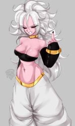 android_21 big_breasts big_breasts big_thighs big_titties clothing curvaceous curvaceous_female curvaceous_figure curvy curvy_figure curvy_hips dragon_ball dragon_ball_fighterz female female_focus female_only long_hair looking_at_viewer pink_body pink_skin srpizzooo white_hair