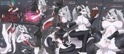 1boy 1girls 2025 absurd_res animate_inanimate anthro anthro_on_anthro areola armwear artist_name assimilation balls biped black_body black_fur black_pawpads bodily_fluids book bound breast_fondling breast_play breasts bulge canid canine canis chinese_text clothed clothing collar colored comic detailed_bulge dialogue drone dronification duo ejaculation encasement erection feet female finger_fuck fingering fingering_self fingerless_gloves fondling foot_fetish foot_play footjob fur furry gender_transformation genital_fluids genital_outline genitals gloves goo_transformation grey_background grey_body grey_fur grey_hair hair hand_on_breast hand_on_own_breast handwear hellhound helluva_boss hi_res human human_on_anthro human_to_anthro interspecies legwear licking living_clothing looking_pleasured loona_(helluva_boss) low-angle_view magic magic_circle male male/female mammal masturbation motion_lines mtf_transformation nipples nude object_in_ass oral pawpads penile penis penis_lick penis_outline pussy pussy_ejaculation reading reading_book self_fondle sex shaded simple_background sitting sitting_on_ground species_transformation speech_bubble spiked_collar spikes spread_legs spreading standing suit_transformation text th tongue tongue_out transformation transformation_sequence vaginal_fluids vaginal_masturbation vaginal_penetration vore white_body white_eyes white_fur wolf wolf_girl yimoon640